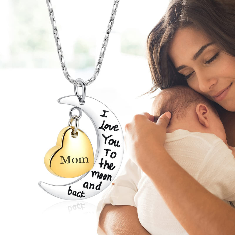 I Love You to The Moon and Back Memorial Urn Necklace for Ashes Keepsake Cremation Jewelry for Pet Human (Mom) - BeesActive Australia