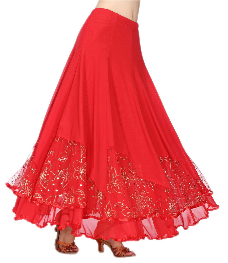 [AUSTRALIA] - CISMARK Elegant Ballroom Dance Latin Dance Party Long Swing Race Skirt for Women Red 
