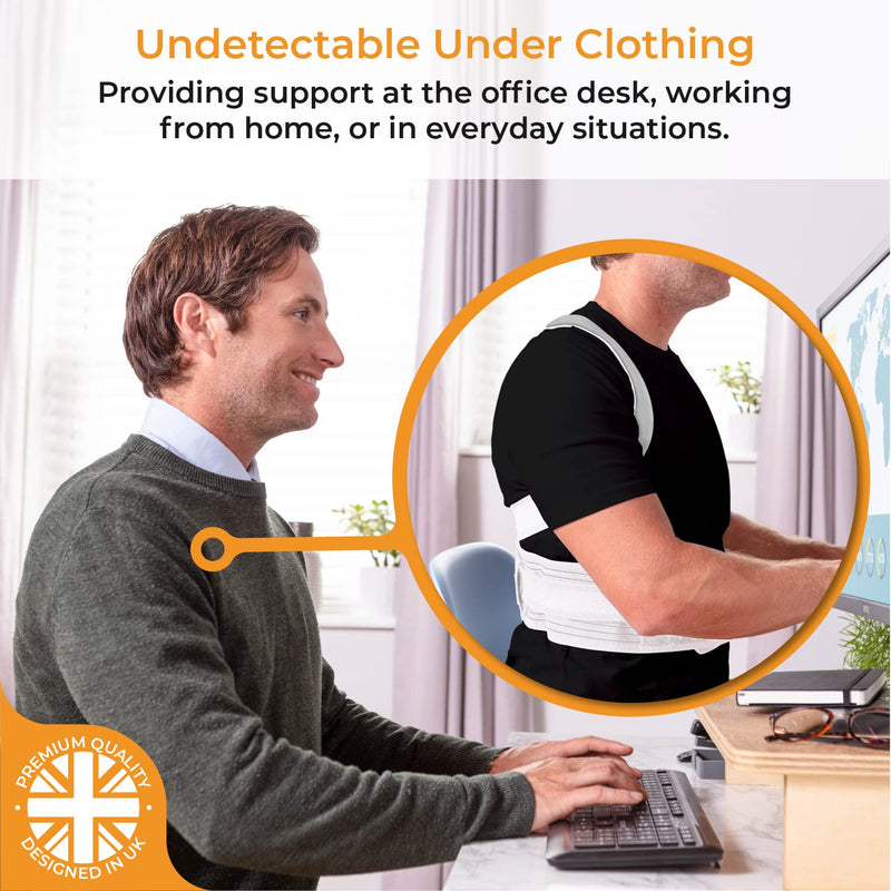 LyfeFocus S1 Premium Invisible Breathable Back Posture Corrector for Men & Women - Upper Back Support Brace & Straightener - Effective Posture Correction for Neck, Shoulder & Back Pain (White, Large) White L (Pack of 1) - BeesActive Australia