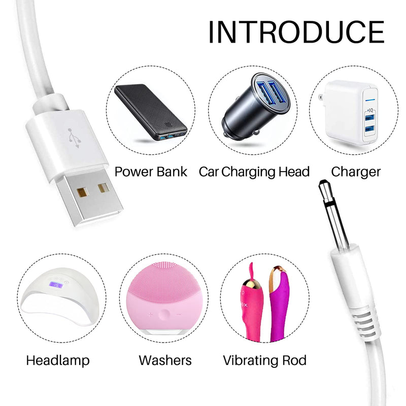 2PCS Charging Cables, Fast-Charging Replacement Wand Charger, 80cm(2.6ft) Portable USB to 2.5mm DC Vibrator Charger, Suitable for Wireless Bluetooth Vibrator, Wand Vibrator, Long-term Use (White) - BeesActive Australia