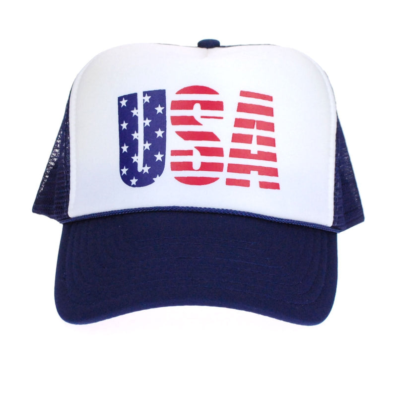 American Flag Patriotic USA Classic 5 Panel Mesh Snap Back Trucker Hat Usa Navy - BeesActive Australia