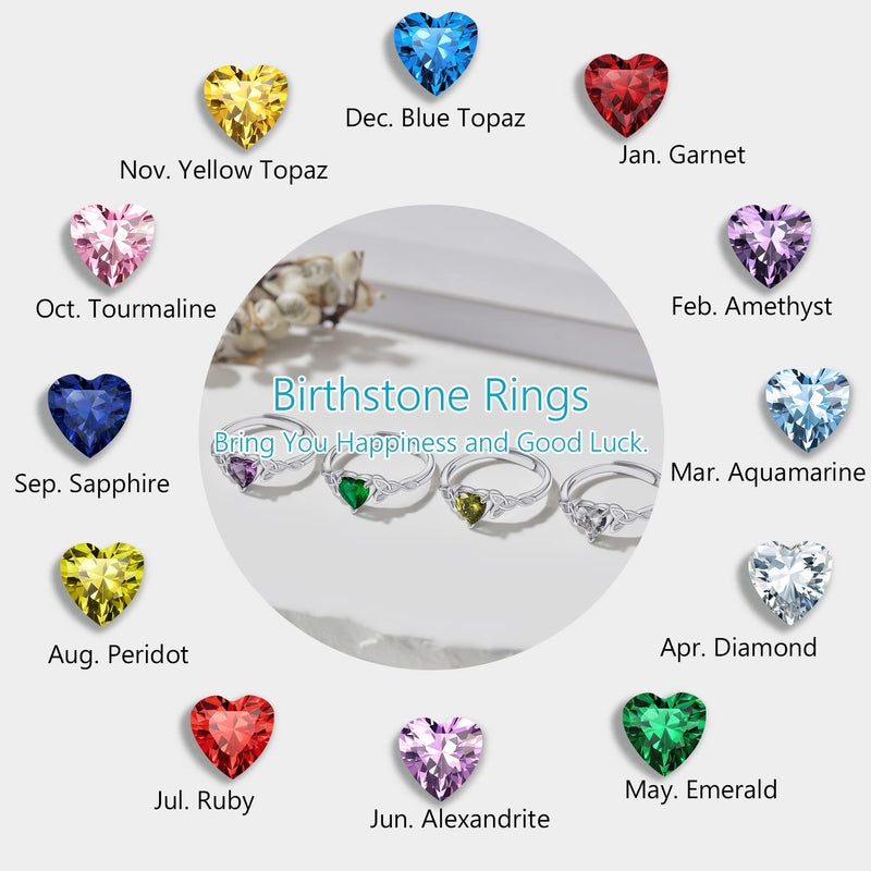 PROSILVER 925 Sterling Silver Celtic Knot Heart Ring for Women, Birthstone Jan-Dec Available, Gorgeous Cubic Zirconia Ring, Adjustable Ring, Come Gift Box 05 May (Emerald) - BeesActive Australia