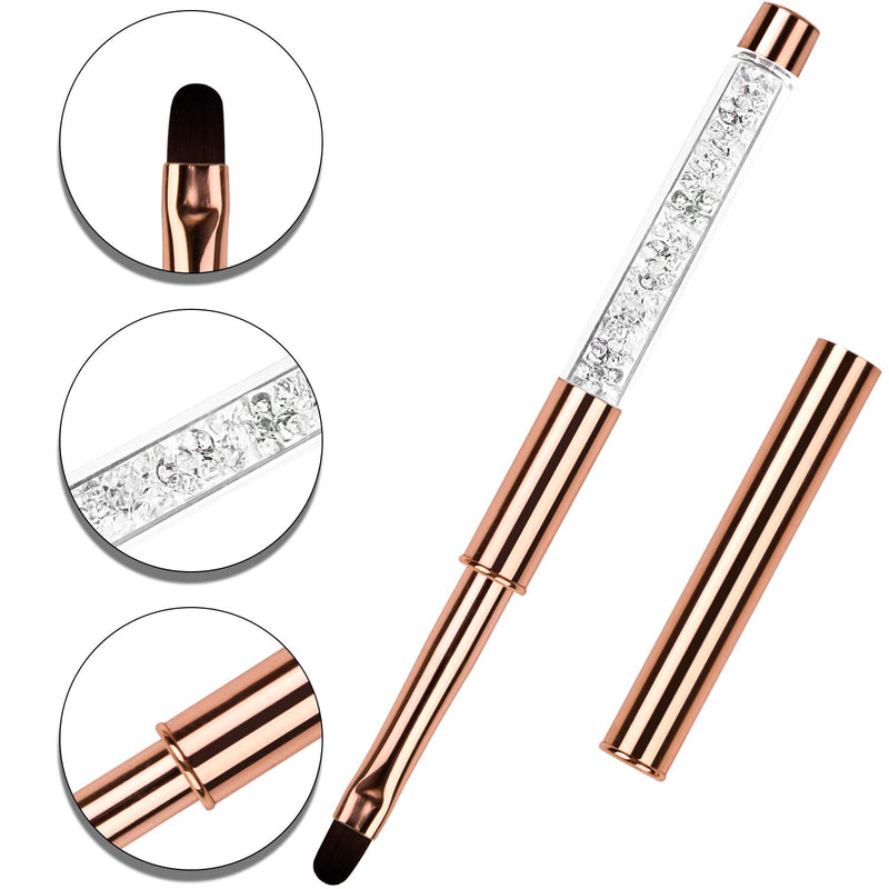 Ycyan 1Pcs Oval UV Gel Nail Brush Rhinestone Handle Professional Nail Art Tools Size 8 Rose Gold - BeesActive Australia