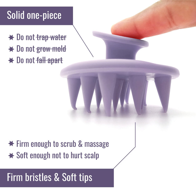 (2 Pack) Mold-free One-piece Solid Silicone, Shampoo Brush Head Massager Scalp Scrub, Scalp Massager Hair Growth, by WAKISAKI (Purple) Purple - BeesActive Australia