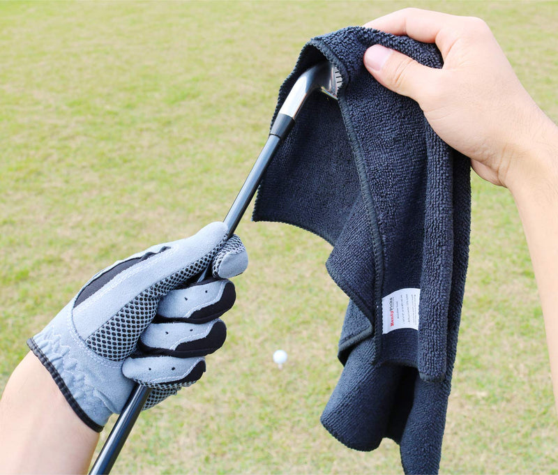 Handy Picks Microfiber Golf Towel (16" X 16") with Carabiner Clip, Hook and Loop Fastener - The Convenient Golf Cleaning Towel Pack Black - BeesActive Australia