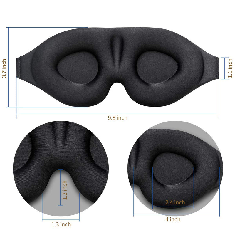 3D Sleep Mask, Sleeping Eye Mask for Women Men, Contoured Cup Night Blindfold, Luxury Light Blocking Eye Cover, Molded Eye Shade with Adjustable Strap for Travel, Nap, Meditation, Black - BeesActive Australia