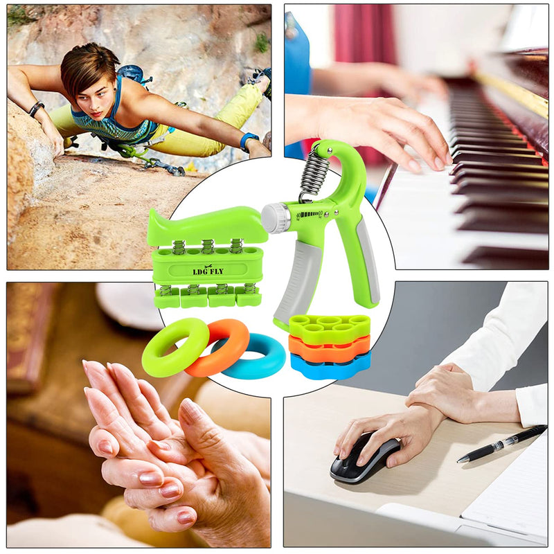 Hand Grip Strengthener Kit with Finger Exerciser, Finger Stretchers, Adjustable Hand Gripper and Exercise Rings, Strength Trainer for Athletes, Pianists, Guitar and Therapy - BeesActive Australia