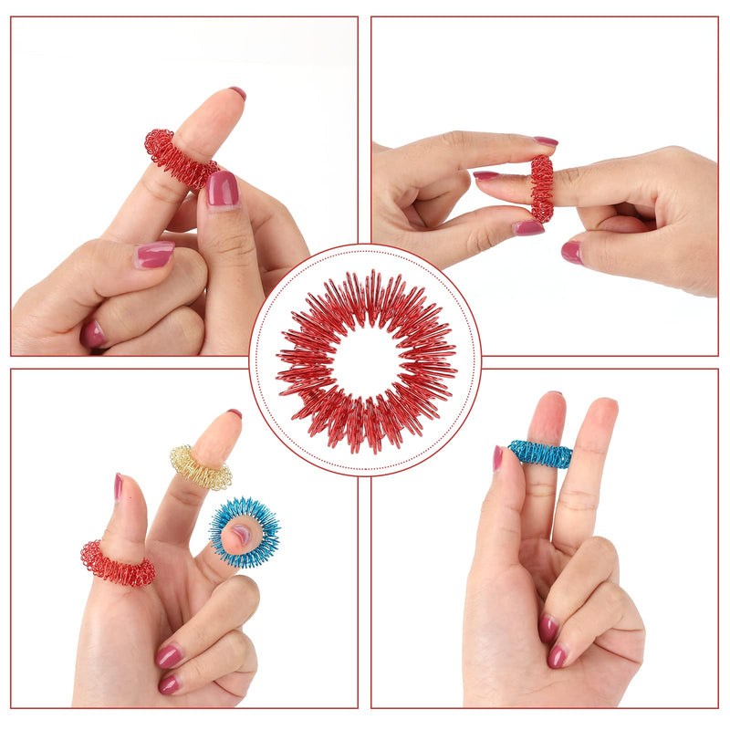ASTER 10 Pieces Acupressure Rings Spiky Sensory Finger Rings Set, 8pcs Spikey Sensory Finger Rings 2pcs Wrist Massage Bracelets，Massage Rings for Promoting Blood Circulation, Stress Relief Mixing Colors - BeesActive Australia