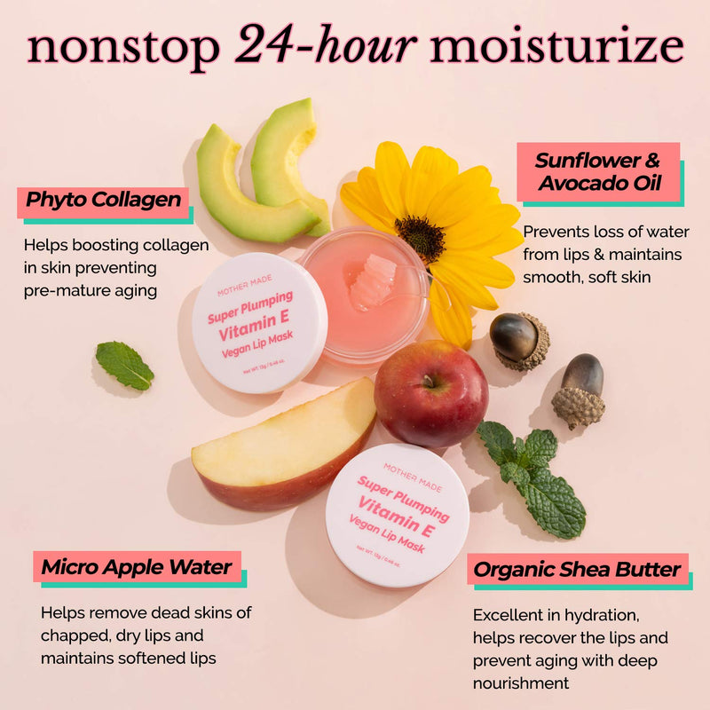 [MOTHER MADE] Vitamin E Vegan Lip Balm & Moisturizer, 0.46 oz | Hydrating & Anti-aging Natural Lip Treatment Balm with Organic Shea Butter & Herbal Collagen for Dry Lips | No Tingling - BeesActive Australia