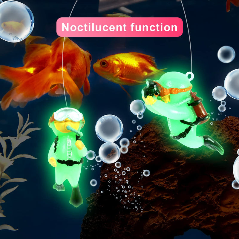 LUTER 4pcs Luminous Fish Tank Diver Decorations, Floating Aquarium Accessories Glow in The Dark Cute Little Diver Fish Tank Decorations (2 Green, 2 White) - BeesActive Australia