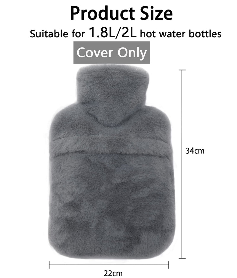 Bakecat Hot Water Bottle Cover Only, Very Soft Fluffy Cover - 2L (Cover Only), Grey Light Grey - BeesActive Australia