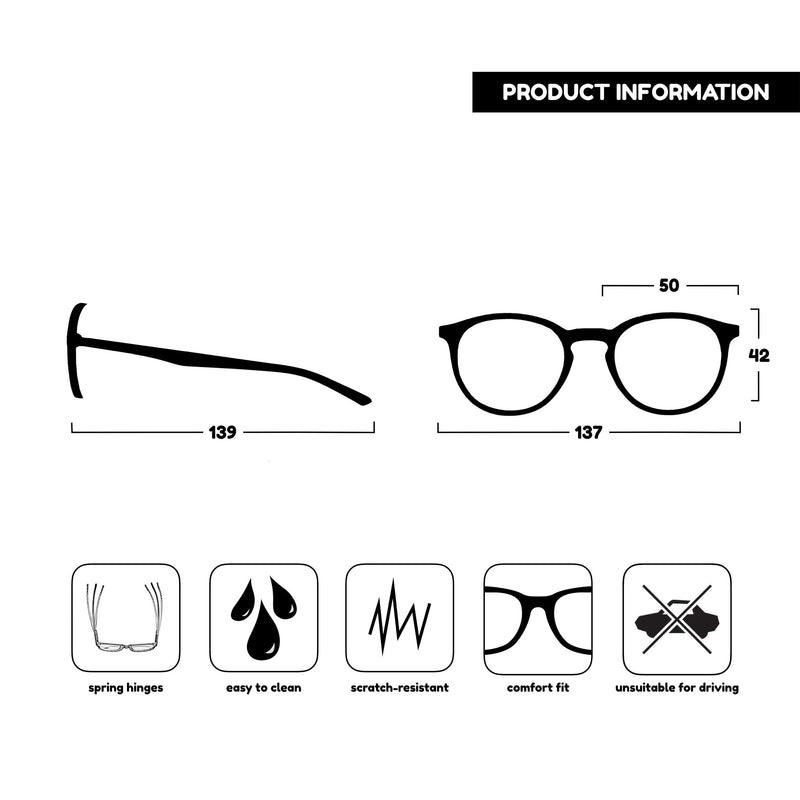 Opulize Met Clear Black Reading Glasses Large Round Comfortable Mens Womens Spring Hinges R60-C +0.00 +0.00 Magnification Clear Front With Black Arms - BeesActive Australia