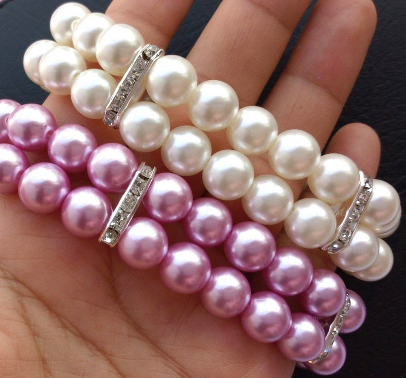 PET SHOW Fashion Two Rows Rhinestone Faux Pearl Elastic Pet Cat Puppy Small Dog Necklace Collar Jewelry Grooming Accessories Pack of 1 M 10.2" Ivory - BeesActive Australia