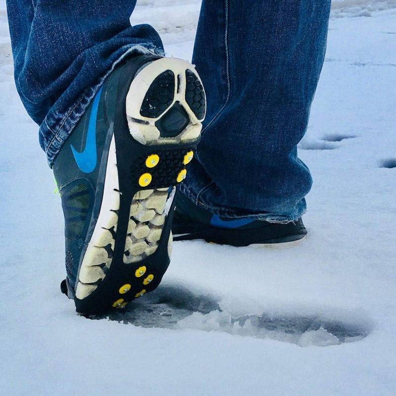 SHEEFLY Crampons Ice Cleats Snow Grips, Ice Grippers Winter Traction Cleats for Shoes and Boots-Anti-Slip Silicone Portable Walk for Women Men Walking Climbing Hiking Fishing,Black Black S-Women(5-7)/Men(3-5)/EU:(31-36) - BeesActive Australia