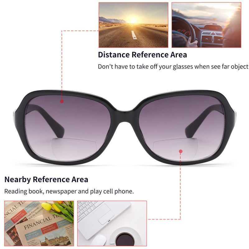 JM Classic Bifocal Reading Sunglasses for Women Vintage Reader Glasses Outdoor UV Protection Black(200836) 3.0 x - BeesActive Australia