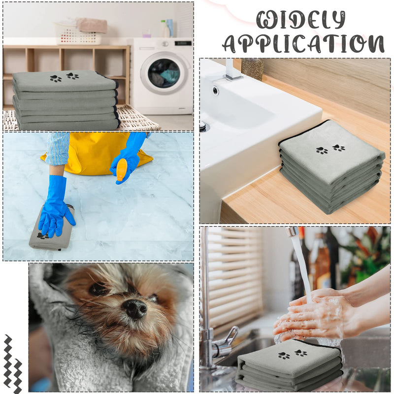 4 Pack Dog Towels for Drying Dogs Microfiber Dog Towel Soft Absorbent Pet Bath Towel Dog Drying Grooming Towel with Embroidered Paw for Pet Dogs Cats Bathing and Grooming 35 x 20 Inch Gray - BeesActive Australia