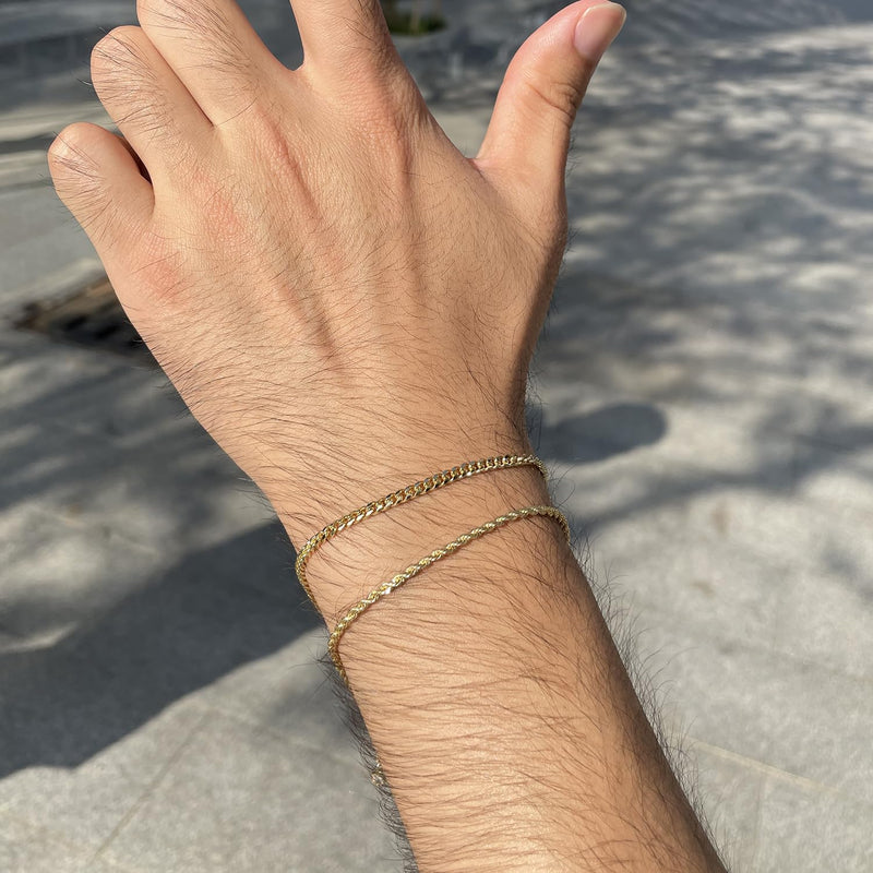 Poaiiu Silver/Gold Layered Chain Bracelets Sets for Men Women Sterling Silver Rope Figaro Cuban Link Chain Bracelets Set Men Jewelry Gifts for Dad Boyfriend Husband Rope Gold - BeesActive Australia