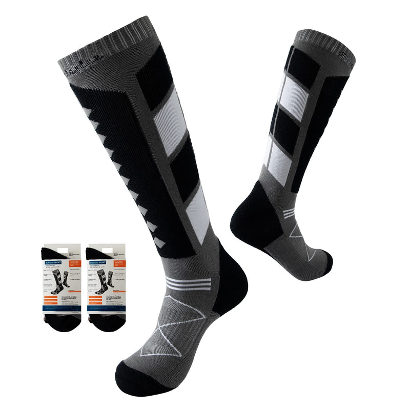 Bulinlulu Merino Wool Ski Socks for Skiing, Snowboarding, Hunting Hiking Cold Weather, Winter Performance Sport Socks 2 Pairs Grey 9-12.5 - BeesActive Australia