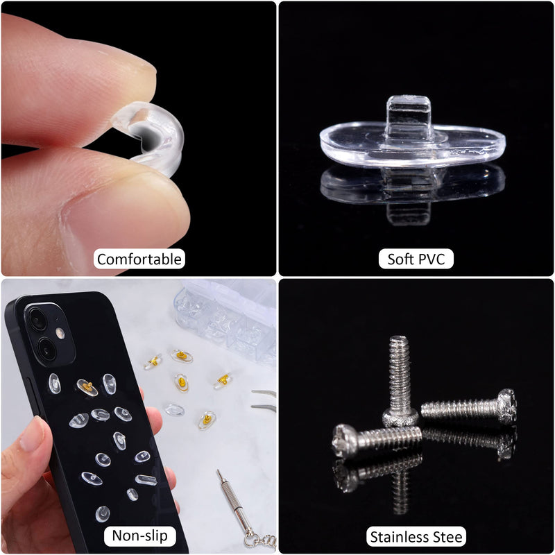 Eyeglass Nose Pads Glasses Repair Kit with 80 Screws Tweezers Small Screwdriver for Glasses 12 Styles 60 Pairs - BeesActive Australia