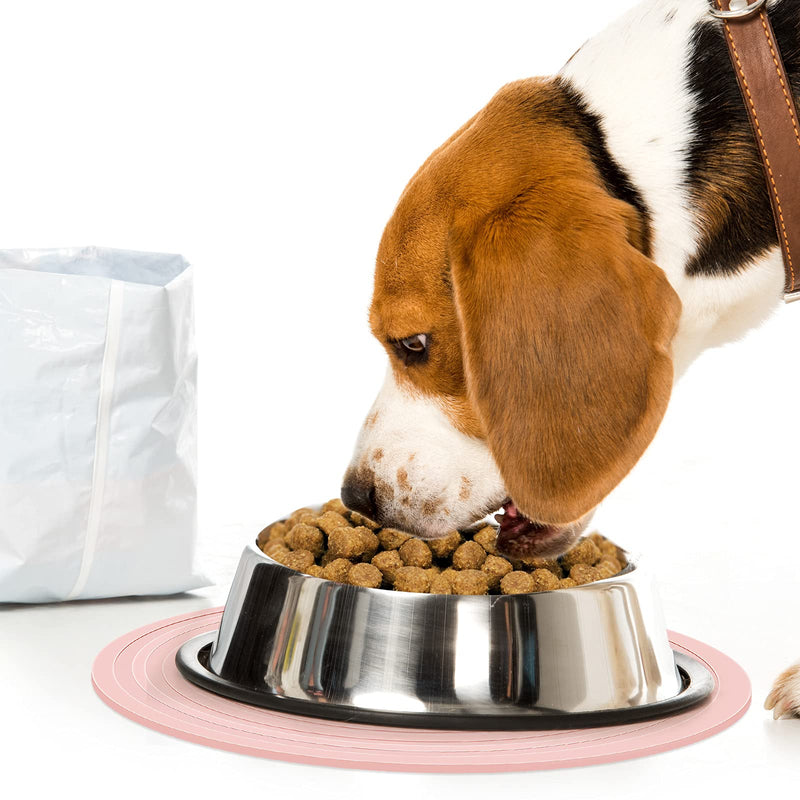 2 Pieces Silicone Pet Food Mat Pet Feeding Mat for Dog and Cat Food Bowl Placemat Preventing Food and Water Overflow Suitable for Medium and Small Pet, 9.5 x 9.5 Inch and 7.1 x 7.1 Inch Pink - BeesActive Australia