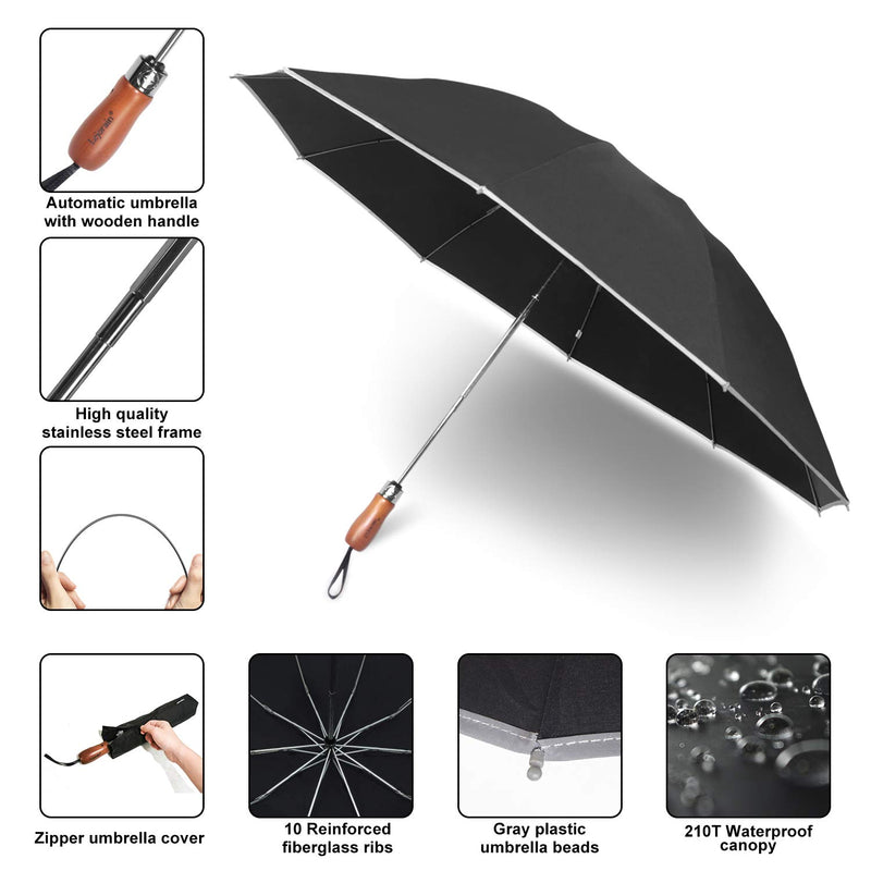 Lejorain Large Reverse Umbrella -50 Inch Windproof Folding Inverted Umbrella - Upside Down with Safety Reflective Strip 1,black - BeesActive Australia