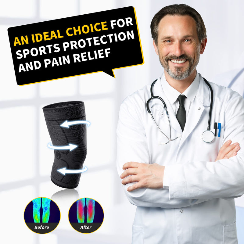 CAMBIVO 2 Pack Knee Braces for Knee Pain, Knee Compression Sleeve for Men and Women, Knee Support for Meniscus Tear, Running, Weightlifting, Workout, ACL, Arthritis, Joint Pain Relief (Black,Medium) Medium Black - BeesActive Australia
