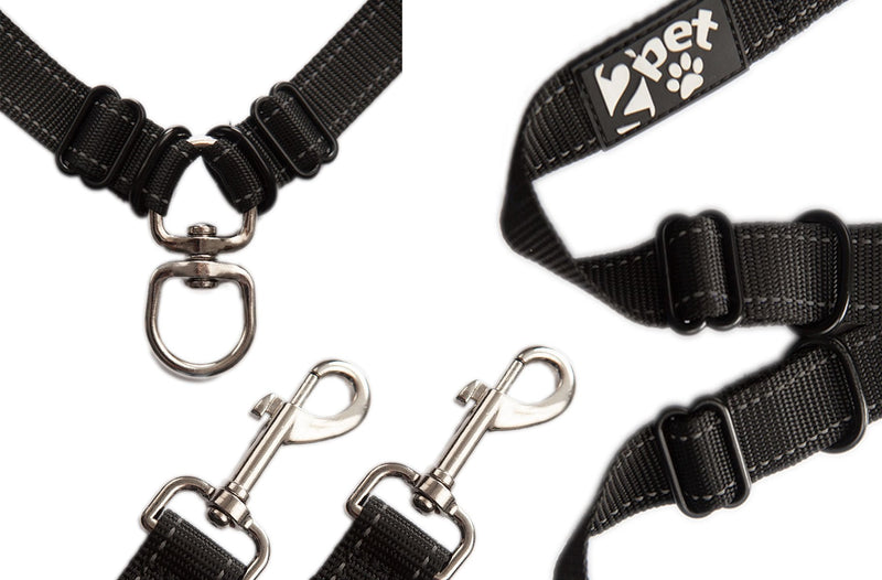 2PET Double Dog Leash Tangle Free Adjustable Leash Coupler - Ideal Dog Leash for 2 Dogs Extension - Forget About Messy Tangled Walks of Dogs - Ebony Black - BeesActive Australia