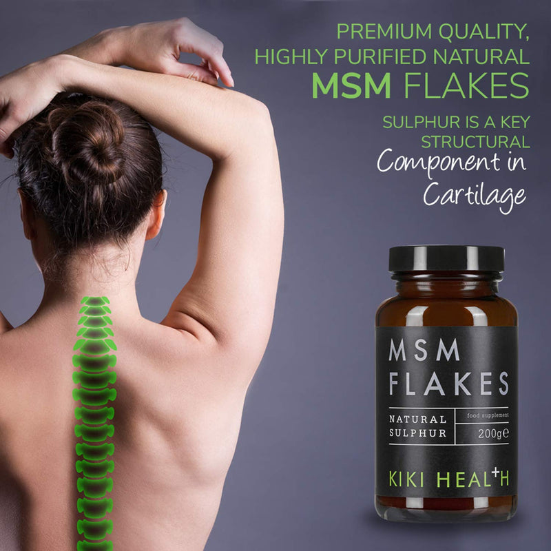 KIKI Health Natural MSM Flakes Minerals Supplements - Pure Natural Sulphur for Joints, Skin, Hair & Nails - Gluten-Free & Allergen-Free MSM Supplements - No Additives Easy Formulation 200g 200 g (Pack of 1) - BeesActive Australia