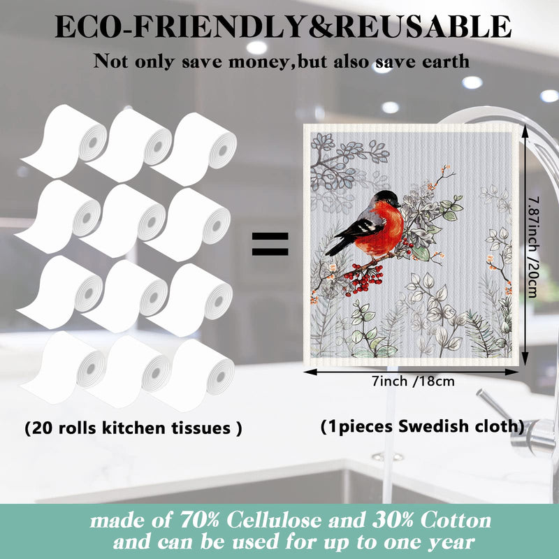 6 Pcs Swedish Kitchen Dish Cloths Kitchen Towels Reusable Sponge Cleaning Cloths Wipes Absorbent Dish Cloth Quick Drying Washable Decorative Tea Towels No Odor Bar Hand Towel (Fine Brushwork Bird) Fine Brushwork Bird - BeesActive Australia