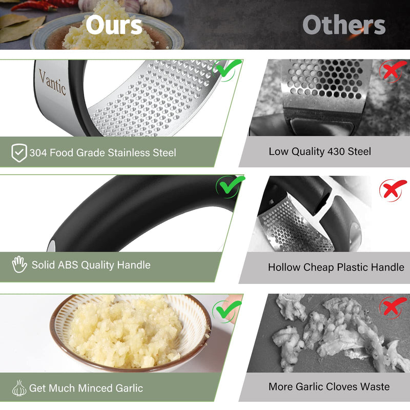 Vantic Garlic Press Rocker - Stainless Steel Garlic Mincer Garlic Crusher, New Innovative Garlic Chopper with Peeler and Scraper for Smash Garlic Green - BeesActive Australia