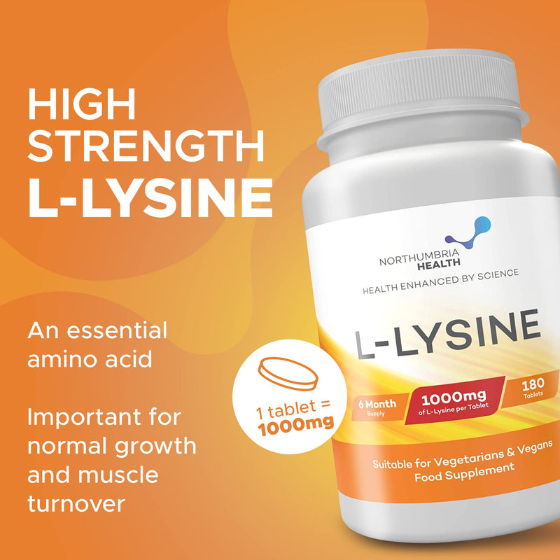L-Lysine 1000mg High Strength Tablets, 180 Vegan Tablets (6 Month Supply) Essential Amino Acid, Normal Growth & Muscle Turnover, Made in The UK by Northumbria Health - BeesActive Australia