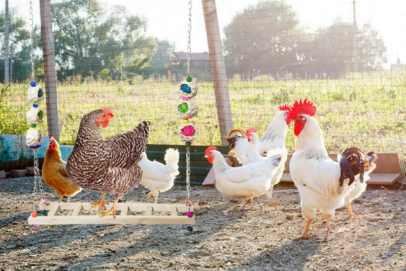 Vehomy Chicken Swing Chicken Perch Chicken Wood Ladder Stand Chicken Toy for Hens Handmade Chicken Coop Swing Toys for Chicks Rooster Hens - BeesActive Australia