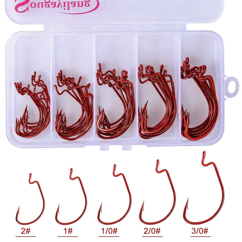 Sougayilang Fishing Hooks High Carbon Steel Worm Soft Bait Jig Fish Hooks with Plastic Box 50PCS-red - BeesActive Australia