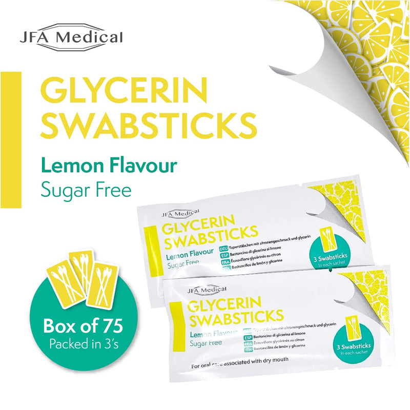 JFA Medical Glycerin Swabsticks Lemon Flavour Sugar Free Swab Sticks for Dry Mouth - Box of 75 - BeesActive Australia