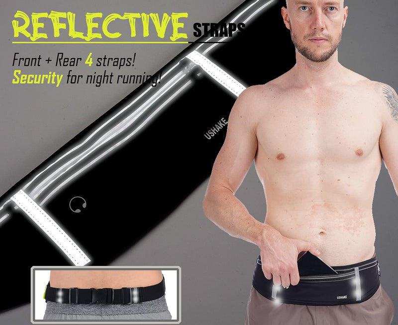 USHAKE Slim Running Belt, Workout Fanny Pack for Men Women,Exercise Waist Pack for Apple iPhone Holder, Runner Belt for Running Walking Cycling Camping Gym black/4 grey zippers - BeesActive Australia