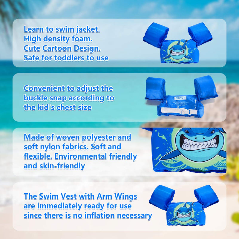 [AUSTRALIA] - AmazeFan Kids Swim Life Jacket Vest for Swimming Pool, Swim Aid Floats with Waterproof Phone Pouch and Storage Bag,Suitable for 30-50 lbs Infant/Baby/Toddler,Children Puddle/Sea Beach Jumper Shark 