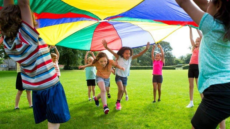 [AUSTRALIA] - Tebery Kids Play Parachute 12ft for Kids with 12 Handles Multicolored Parachute for Tent Cooperative Games 