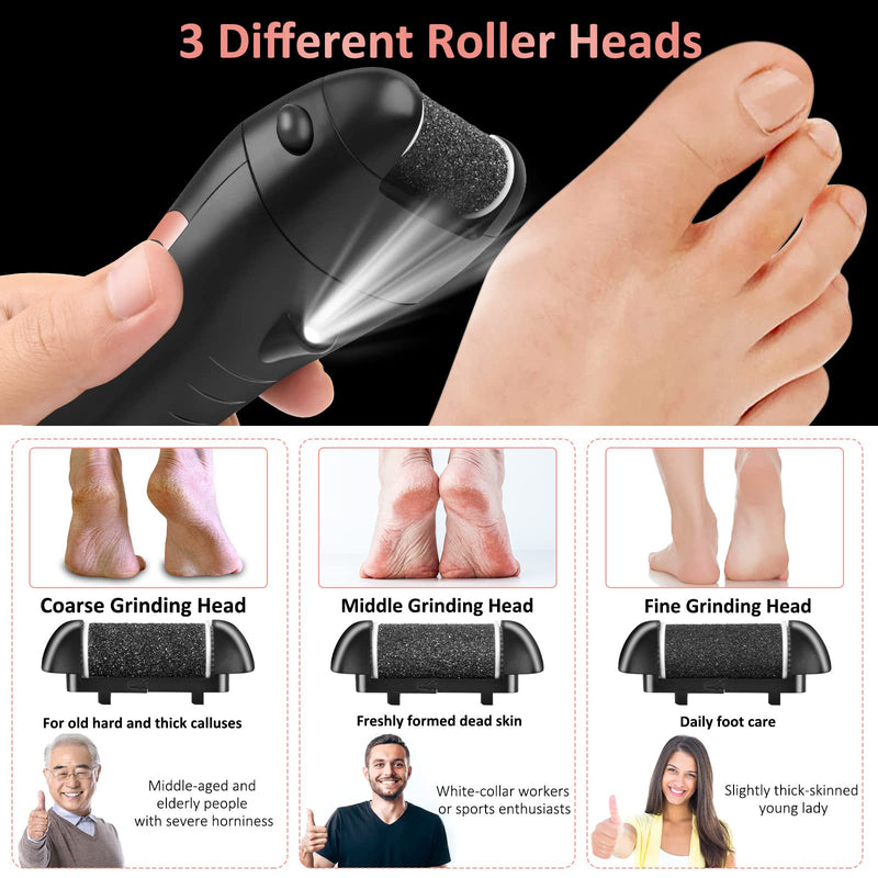 Electric Foot File, Hard Skin Remover, Norbase Professional Rechargeable Callus Remover Feet Care Pedicure Set 15 in 1 Foot File for Dry Dead Skin Cracked Heels Calluses with 3 Roller Heads 2 Speed Black-New - BeesActive Australia