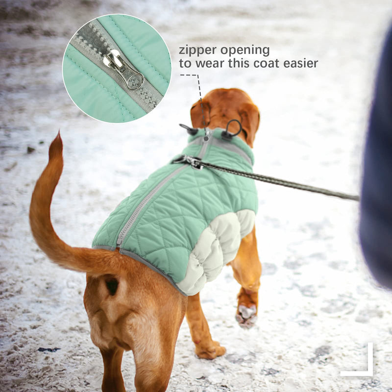 FUAMEY Dog Winter Jacket,Dog Cold Weather Coats Paded Dog Vest Warm Zip Up Dog Windproof Apparel Pet Fleece Lined Outfit for Small Medium Large Dogs with Harness Cozy Dog Clothes with Fur Collar Small(chest:17in) green - BeesActive Australia