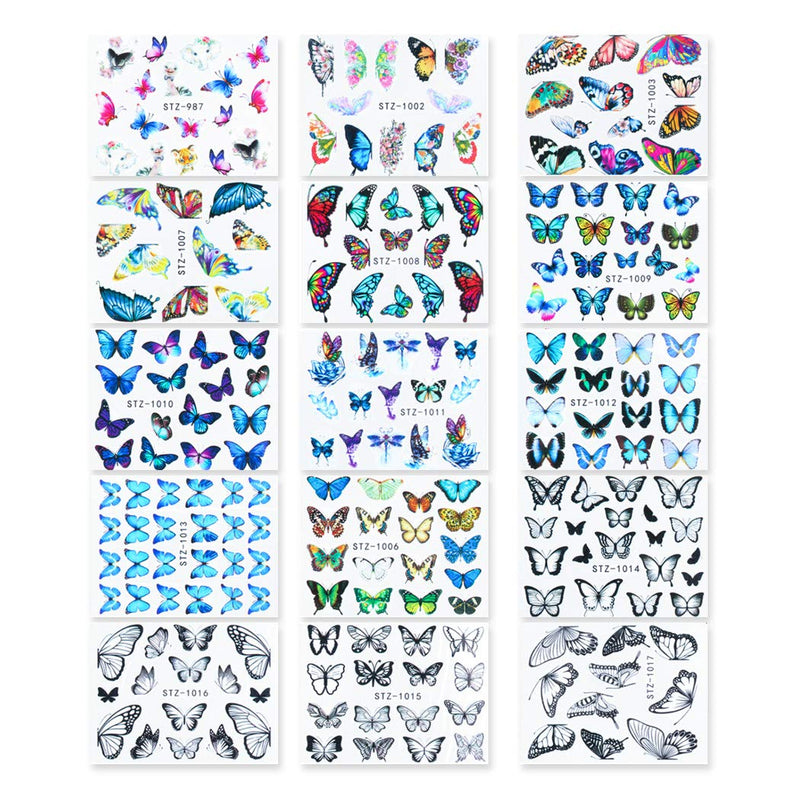 WOKOTO 54 Sheets Water Slide Nail Art Decals with 1Pc Tweezers Butterfly Flower Design Nail Water Transfer Stickers Manicure 3D Decoration KIT1 - BeesActive Australia