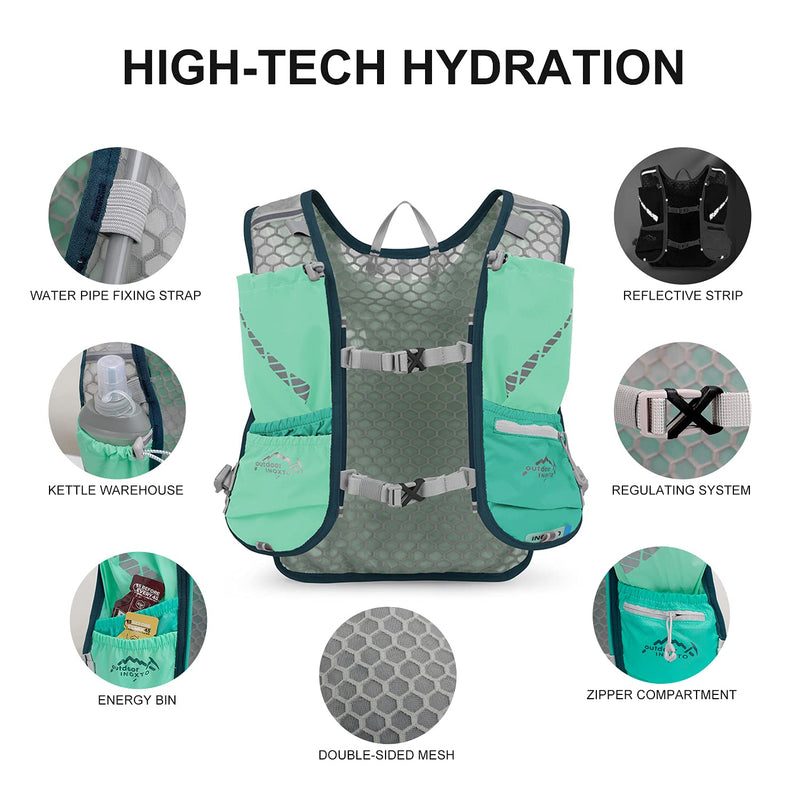 INOXTO Hydration Vest Backpack,Lightweight Water Running Vest Pack with 1.5L Water Bladder Bag Daypack for Hiking Trail Running Cycling Race Marathon for Women Men Kids Green - BeesActive Australia