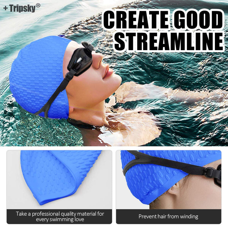 Tripsky Silicone Swim Cap,Comfortable Bathing Cap Ideal for Curly Short Medium Long Hair, Swimming Cap for Women and Men, Shower Caps Keep Hairstyle Unchanged Dark Blue - BeesActive Australia