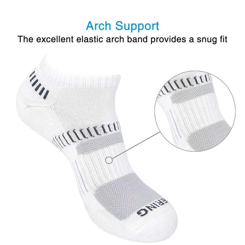 [AUSTRALIA] - BERING Men's Athletic Cushioned Running Socks (6 Pack) Shoe Size 8-10 White 