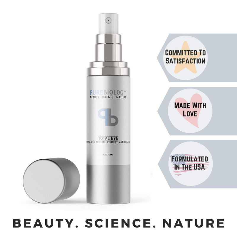 Pure Biology Total Eye Cream with Hyaluronic Acid, Baobab Oil & Anti Aging Complexes to Reduce Dark Circles, Puffiness, Under Eye Bags, Wrinkles & Fine Lines for Men & Women - BeesActive Australia