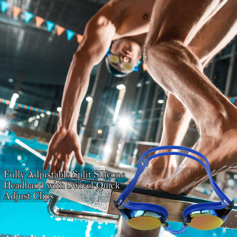 Water Gear Finalist Swim Goggles - Anti-Fog Junior fit for Competition - Great for Pool and Diving Metallic Blue - BeesActive Australia