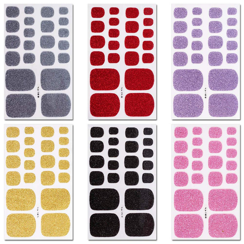 SILPECWEE 6 Sheets Glitter Adhesive Nail Polish Wraps Stickers Strips Set and 1Pc Nail File Solid Color Nail Art Decals Manicure Kit - BeesActive Australia