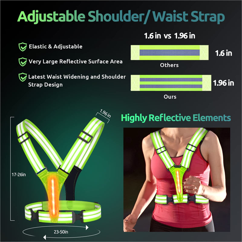 UPBOXN Reflective LED Running Vest, USB Rechargeable with 3 Light Modes, High Visibility Light Up Vest with 2 Reflective Elastic Bands, Adjustable Safety Gear for Night Running, Cycling (Men & Women) - BeesActive Australia