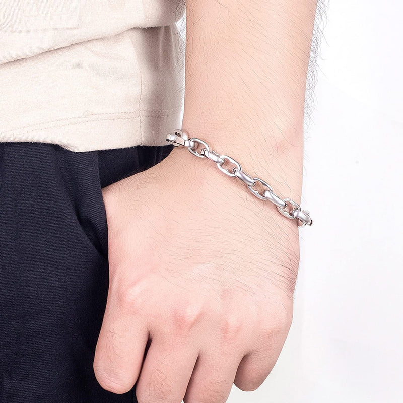 H&Beautimer Solid 925 Silver Bracelet Italian Handmade 0.35/0.4 Inch Box Chain Bracelet for Men's 7,7.5,8,8.5,9,9.5,10 Inch Hip Hop Style Jewelry Oval 8 inches - BeesActive Australia