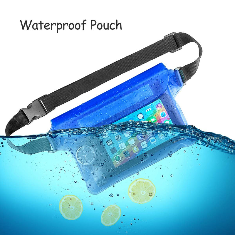 [AUSTRALIA] - Venterior Waterproof Pouch 2 Pack with Adjustable Waist Strap - Keep Your Phone Wallet Safe and Dry - Dry Bag for Swimming Snorkeling Boating Sailing Water Parks Blue & Black 