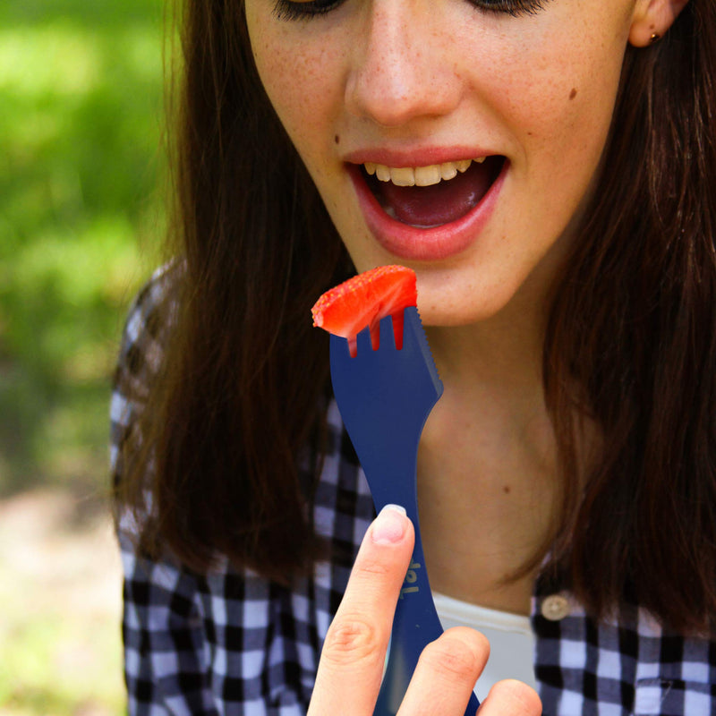 Tapirus 4 Spork to Go Set - Durable and BPA Free Sporks - Spoon, Fork and Knife Combo Utensils Flatware - Mess Kit for Camping, Hunting and Outdoor Activities - Comes in a Carrying Case Blue - BeesActive Australia